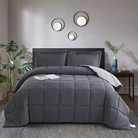 Homechoice 710051909725 3pc Grey King Size Comforter Set - All King/cal Dark Gray/light Gray
