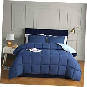 Homechoice 710051909770 3pc Down Alternative Comforter Set - All Season Queen Navy Blue/light Blue