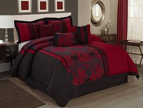 At-flower-cf-8pc Homechoice 8 Piece Red Black Peony Printed Flower Design Comforter Sets Queen King