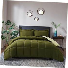 Uk-downalt-cf-3pc-olv-d Homechoice 3pc Green Queen Comforter Set - All Season Reversible Down Full/queen Olive