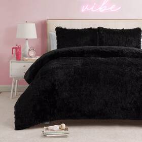 Homecollection 646760242528 Shaggy 3-piece Black Solid Microfiber Polyester Full/queen Comforter Set