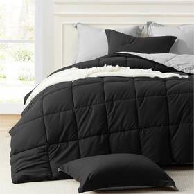 Homelike Moment 313096326306 Reversible King Size Comforter Set - Black And Light Grey 3 Piece All Season