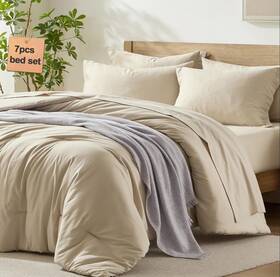 Homelike Moment 445052040018 Queen Comforter Set With Sheets 7 Piece Beige Size