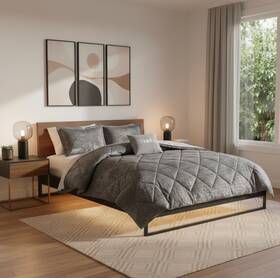 679892 Homeroots Set Of Three Gray Twin Ring Stitch Polyester Sham And Comforter
