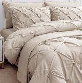Maxfcft5-tn-bge Homespun Comforter Set - 5 Piece Pintuck Bedding In A Bag Pinch Pleat Twin Beige