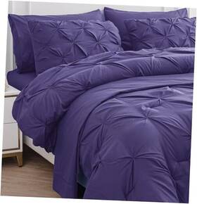 Maxfcft7-qn-prpl Homespun Comforter Set - 7 Pieces Pintuck Bed In A Bag With Queen Purple