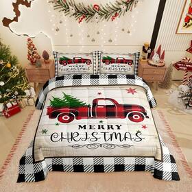 Cls53zmd-bz Homewish Usf Geometry Christmas Plaid Comforter Set Full Size Black White Truck B