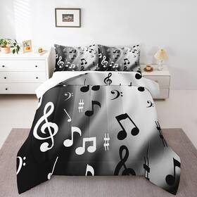 Cyj10691wyt-bz Homewish Musical Note Comforter Set Queen For Boys Kids Black White Room Decor Piano