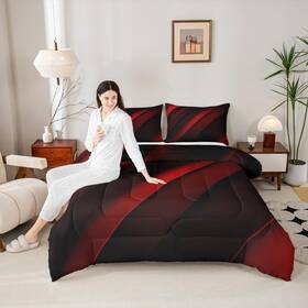 Cyj16243wyt-bz Homewish Red Black Stripes King Size Comforter Set Neon Gradient Decor All Season Bedd