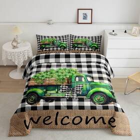 Tyts11044gyy-bz Homewish Happy St. Patricks Day Comforter Set Queen Size Truck Four Leaf Clover Rusti