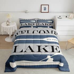 Tyts130zmd-bz Homewish Usk Go Boating Comforter Set King Size Rustic Farmhouse Old Barn Bedding 3pcs