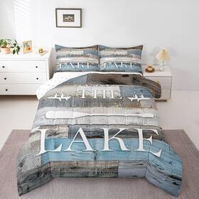 Tyts2988zmd-bz Homewish Rustic Farmhouse Comforter Set Lake Cabin Bedding King Size Blue Grey Ret