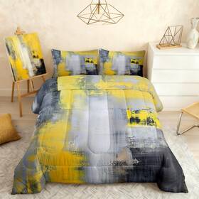 Tyts3218wyt-bz Homewish Modern Abstract Art Comforter Set Queen Size Yellow And Black Ombre Bedding S