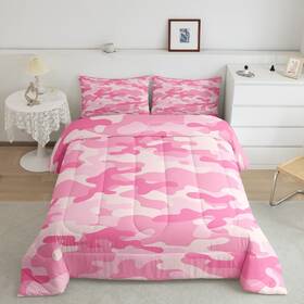 Zzrs2633zmd-bz Homewish Pink Camo Comforter Set Full Size Modern Fashion Camouflage Bedding 3pcs