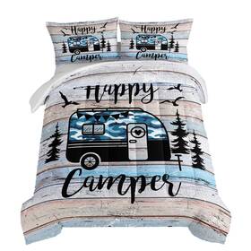 C221019-dfy59-queen Hosima Happy Camping Decor Comforter Set Camouflage Camper Bedding Queen Size