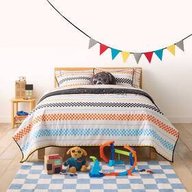 94853076 Hot Wheels By Pillowfort Full/queen Retro Checkered Stripes Reversible Kidsft Comforter Set