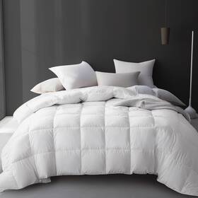 003028 Hotel Grand Luxury White Goose Feather Down Fiber Comforter Queen Size 100% Cotton Ultra