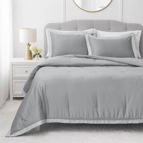 Hs4428037908-12 Hotel Style 3-piece Grey/silver Egyptian Cotton-rich Blend Luxury Comforter Set New