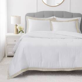 Hs4428037908-16 Hotel Style 3-piece Beige/white Egyptian Cotton-rich Blend Luxury Comforter Set New