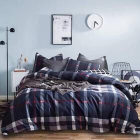 Houseri 888281876121 Navy Blue Plaid Comforter Set - Queen Size Teen Boys Bedding With Dark &