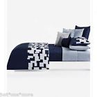 Hugo Boss Windows King Comforter 4pc Set Cotton Sateen White Navy Blue Checkered 734737399150