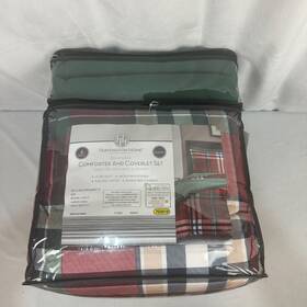 Huntington Home 099100196962 Queen Reversible Comforter And Coverlet 6-piece Plaid Microfiber