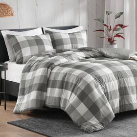 Hyde Lane 022164336641 Mens King Size Comforter Set Masculine Grey And White Plaid Bedding Sets For