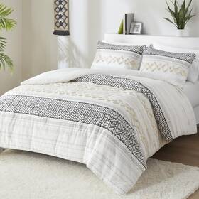 Hyde Lane 086569797896 Farmhouse Bedding Comforter Sets Ivory Full/queen Size Boho Bed Set Cotton T
