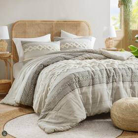 Hyde Lane 086569799166 Farmhouse Comforter Set Gray Full/queen Size Boho Bedding Sets Cotton Top W