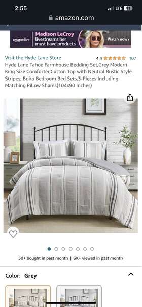 Hd10-0057 Hyde Lane Tahoe Farmhouse Bedding Set Grey Modern King Size Comforter