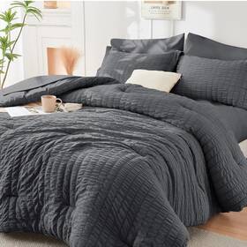 Hymokege 445006669661 Queen Comforter Set Seersucker 7 Pieces All Season Luxury Bed In A Bag