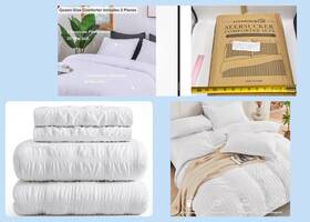 Pmq002w Hymokeje White Seersucker Queen Comforter Set 3 Piece Blanket 2 Pillow Cases Soft New Atl