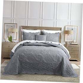 1-ultimate Hz&hy 755334721205 Oversized King Bedspread Extra Wide Super 128 Inch X120 Gray