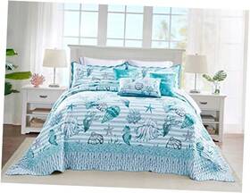 Coastal-shell2 Hz&hy Coastal Oversized King Bedspread Extra Wide Super 128 Inch X120 Shell