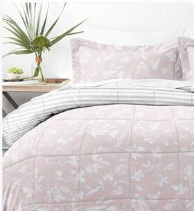 Ienjoy 840033383035 Reversible Down Alternative Comforter Set 3 Pc Full/queen By Pink/gray