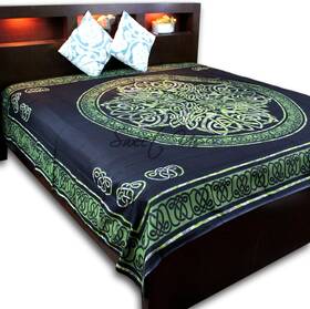 8541805675 India Arts Cotton Celtic Circular Knot Print Queen 106 X Inches Green