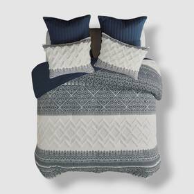 Ink Ivy 086569238740 Blue Navy Mila Chenille 3-pc. Comforter Mini Set Full/queen Size
