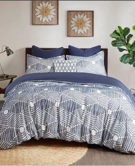 T4103945 Ink Ivy 086569263049 Ellipse Jacquard 3-pc. Comforter Set King/california King-navy