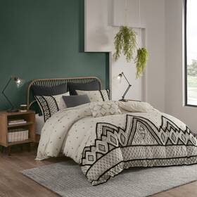 Ink Ivy 086569359810 Marta Flax Linen/cotton Comforter Set Modern Boho Design With Trim Accent M
