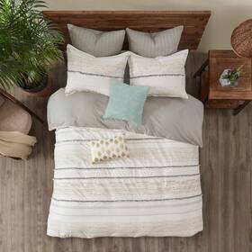76644833 Ink Ivy 3pc King/california King Nea Cotton Printed Duvet Cover Set - Gray/ivory