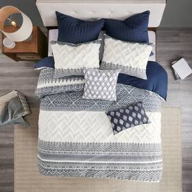 78299514 Ink Ivy 3pc King/california King Mila Cotton Duvet Cover Set With Chenille Tufting Navy