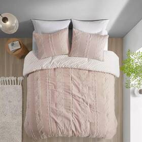 82238656 Ink Ivy 3pc Full/queen Kara Cotton Jacquard Comforter Set Blush Pink