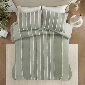 91846254 Ink Ivy King/california King 3pc Shay 100% Cotton Striped Duvet Cover Set Sage