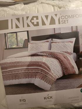 Ih10-1348 Ink Ivy King Comforter Set White Brown Geometric With 2 Shams