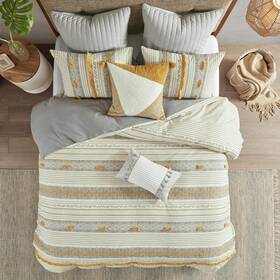 Ii10-1117 Ink Ivy King Comforter Set Trims And Pompom Boho Comforters Cotton Bedding 3pc