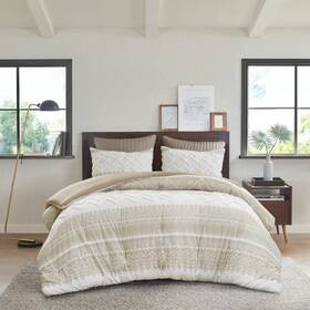 Ii10-1125 Ink Ivy Mila 3-piece Taupe Print Cotton King/cal King Comforter Set