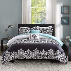 Id10-1179 Intelligent Comforter Set Damask Bedding Sham Pillow King Cal Leona Black