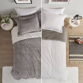 Intelligent Design 022164130744 Shaggy Faux Fur Cozy Reversible Comforter Set Petal Print Reverse Modern All