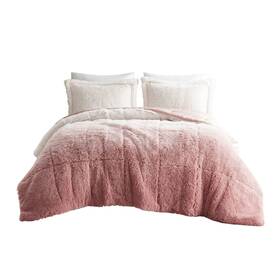 Intelligent Design 022164188271 Brielle Long Shaggy Faux Fur Comforter Set Plush Reverse Trendy Ombre Desi
