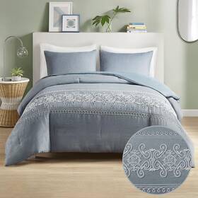 Intelligent Design 022164212860 Feminine Comforter Set Solid Cationic Dye Cover With Beautiful Embroidery Sc